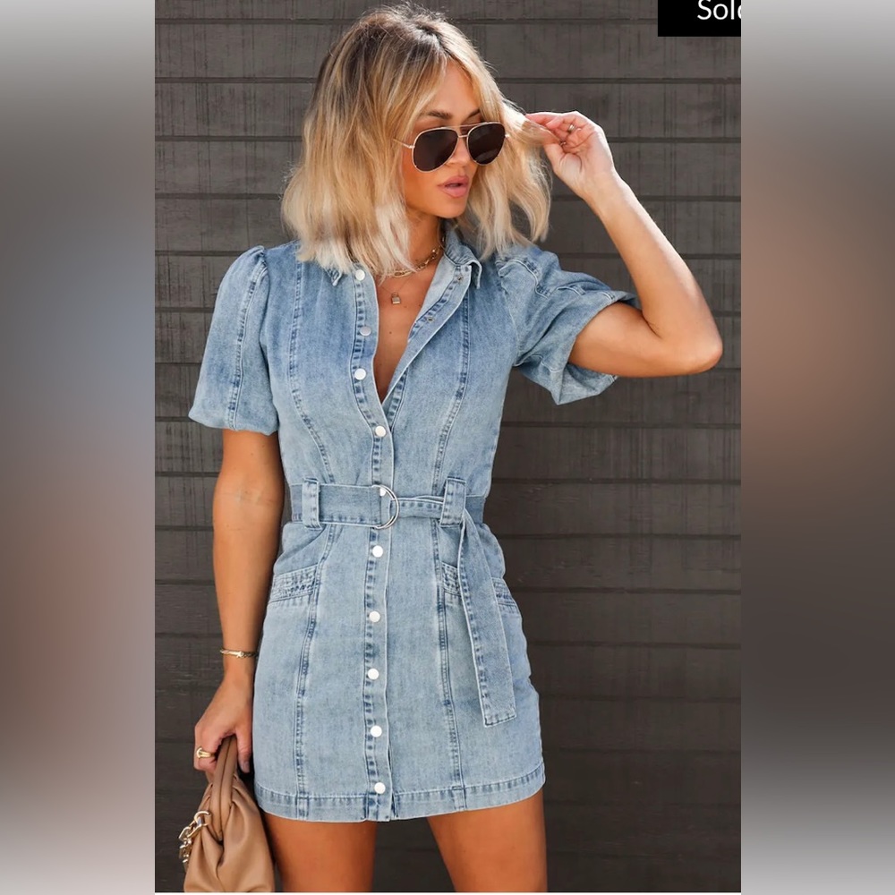ADA DENIM PUFF SLEEVE POCKETED MINI DRESS